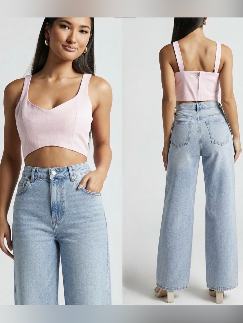 Showpo. Kiky Light Pink Fitted Cropped Tank Bralette Zips US 10 NWT TOP ONLY